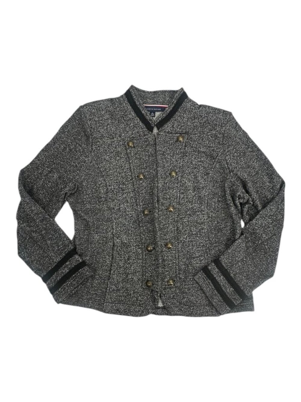 Tommy Hilfiger Jacket Women's XL Gray Knit Military Band Gold Button Preppy